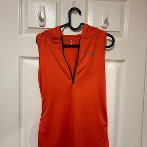 Tommy Hilfiger Bold Orange Half Zip Hooded Tank with Drawstring-sides